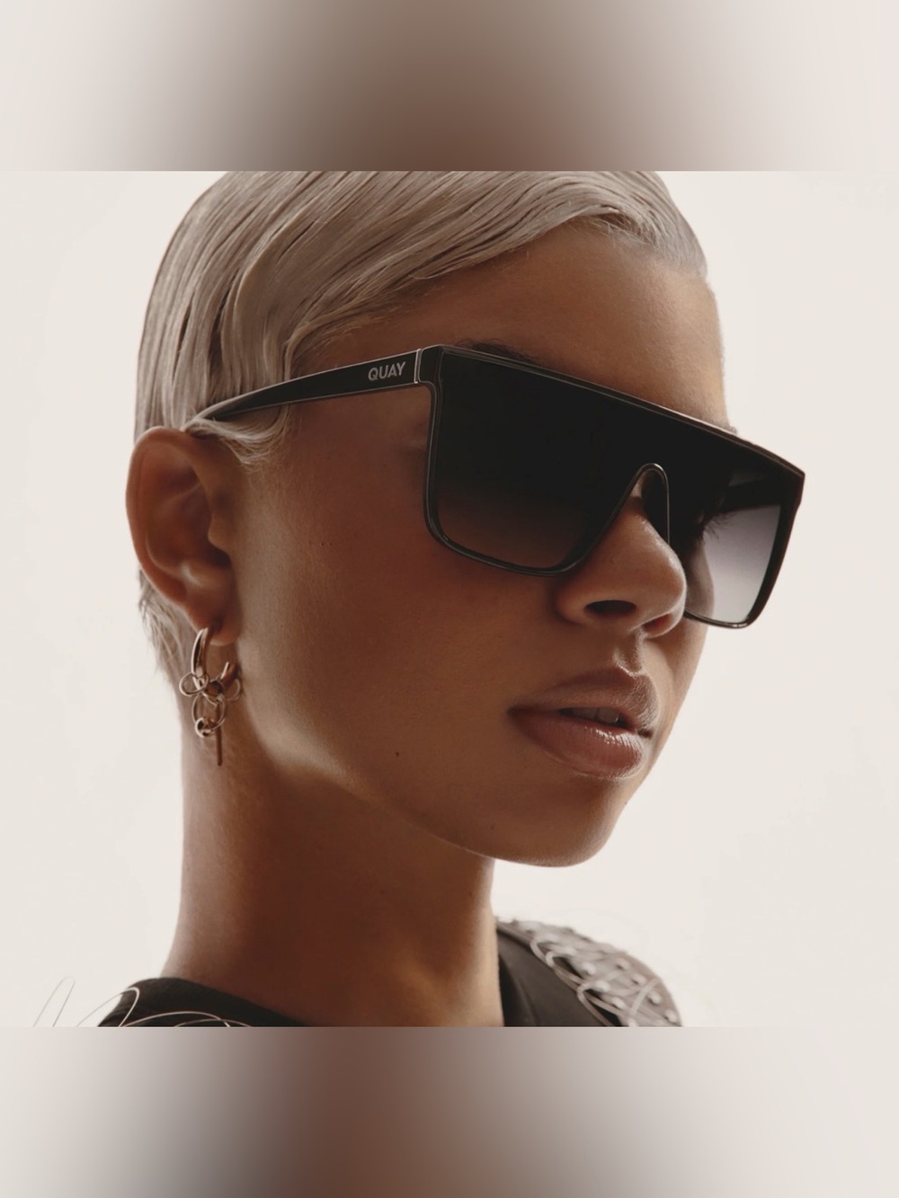 QUAY Unisex Nightfall Black Frame Smoke Lens Square Sunglasses Oversized